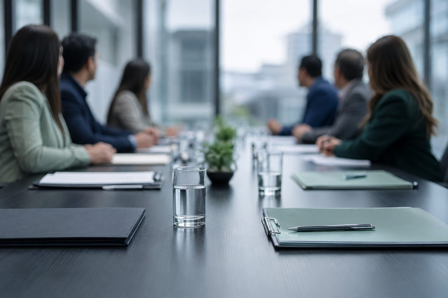 Mesa de negociación colectiva en una sala de reuniones