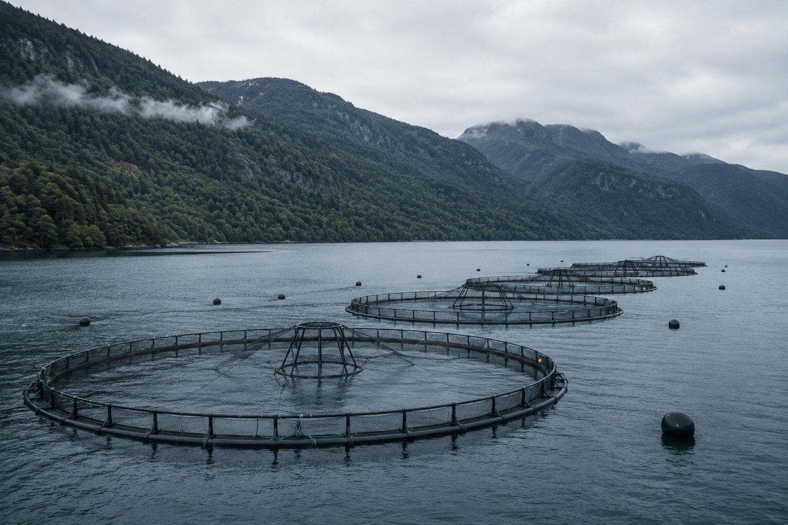 Centro de cultivo de salmones en el sur de Chile