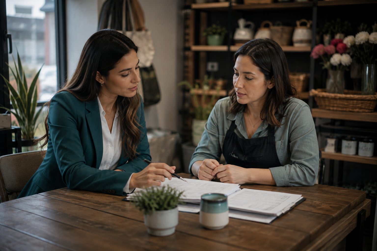 Consultora de NOVALABORUM asesorando a la dueña de una pequeña empresa