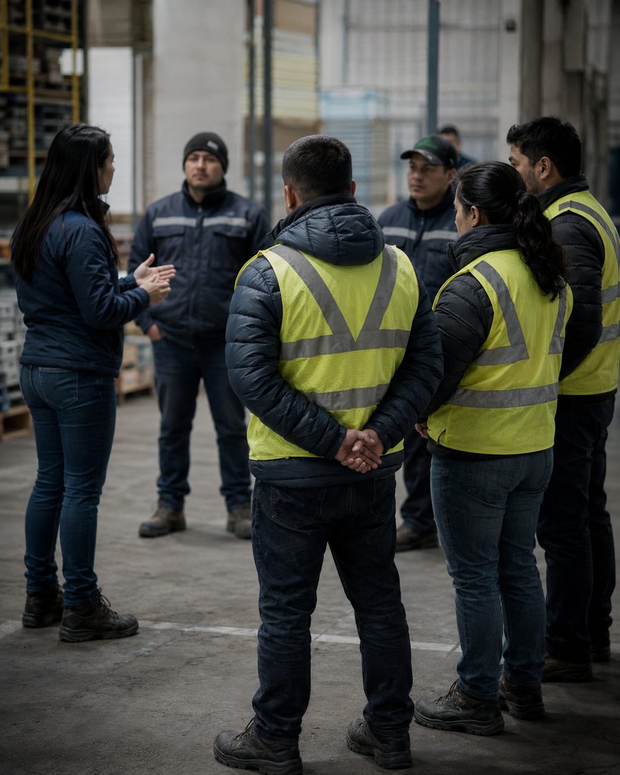 Charla de prevención a un equipo de trabajadores en su lugar de trabajo
