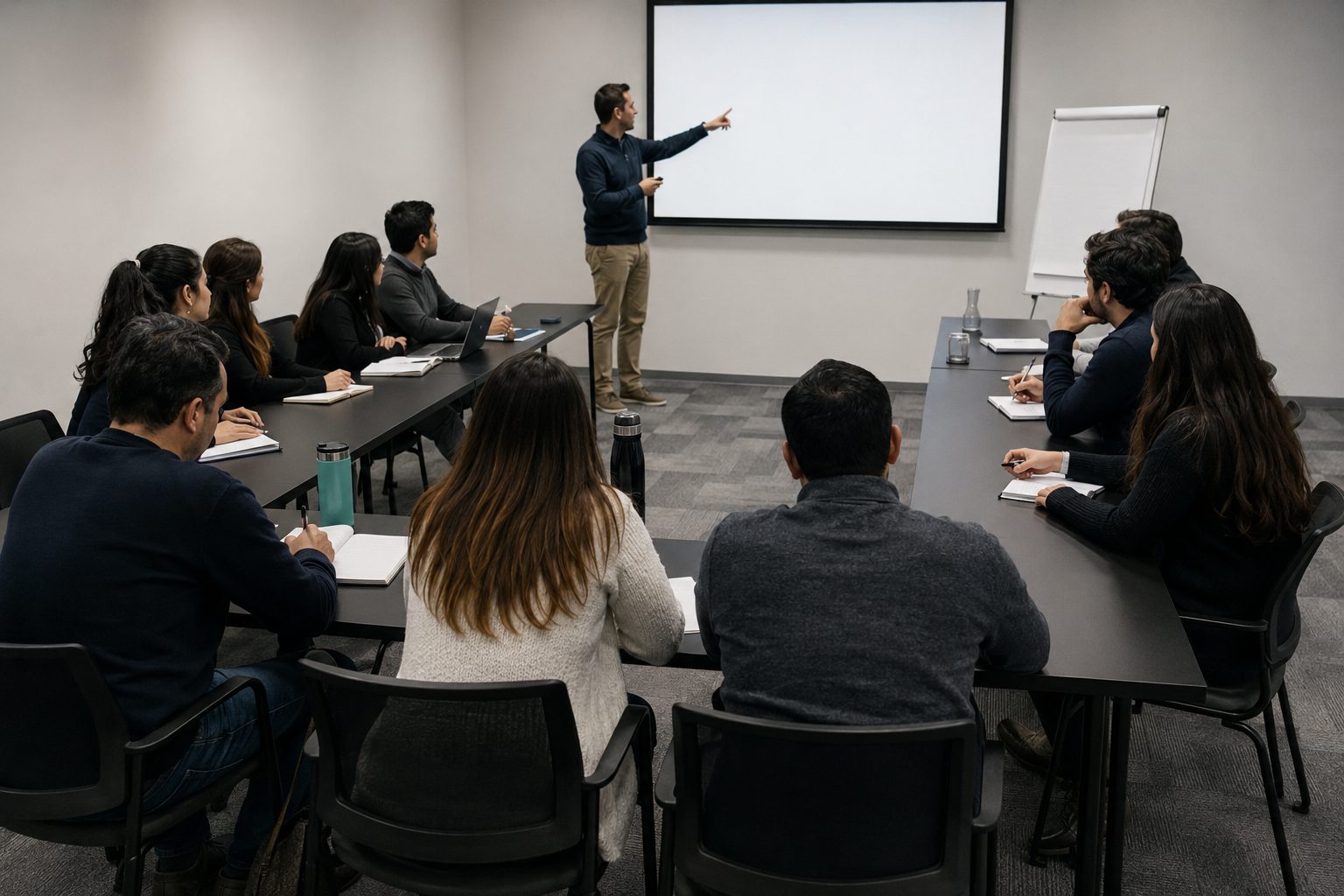 Relator dictando una capacitación al equipo de una empresa